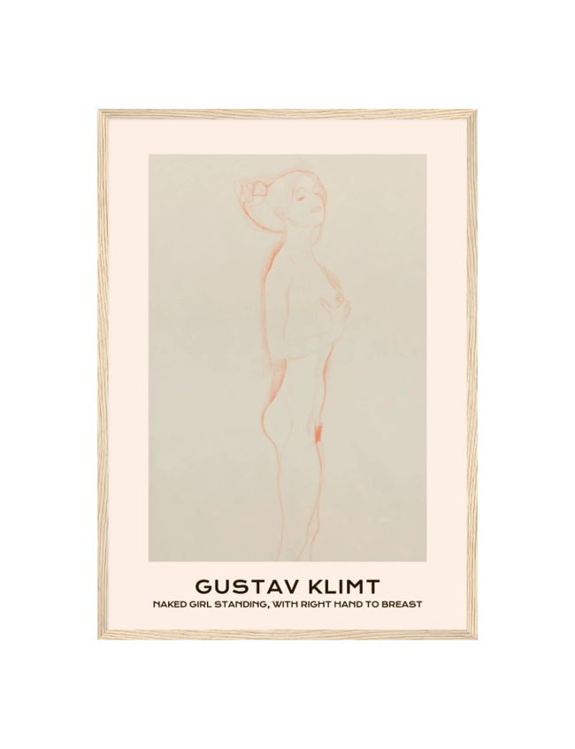 Naked Girl Standing, with Right Hand to Breast - Gustav Klimt
