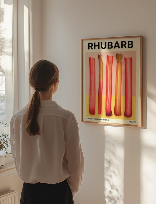 Rhubarb plakat i stuen.