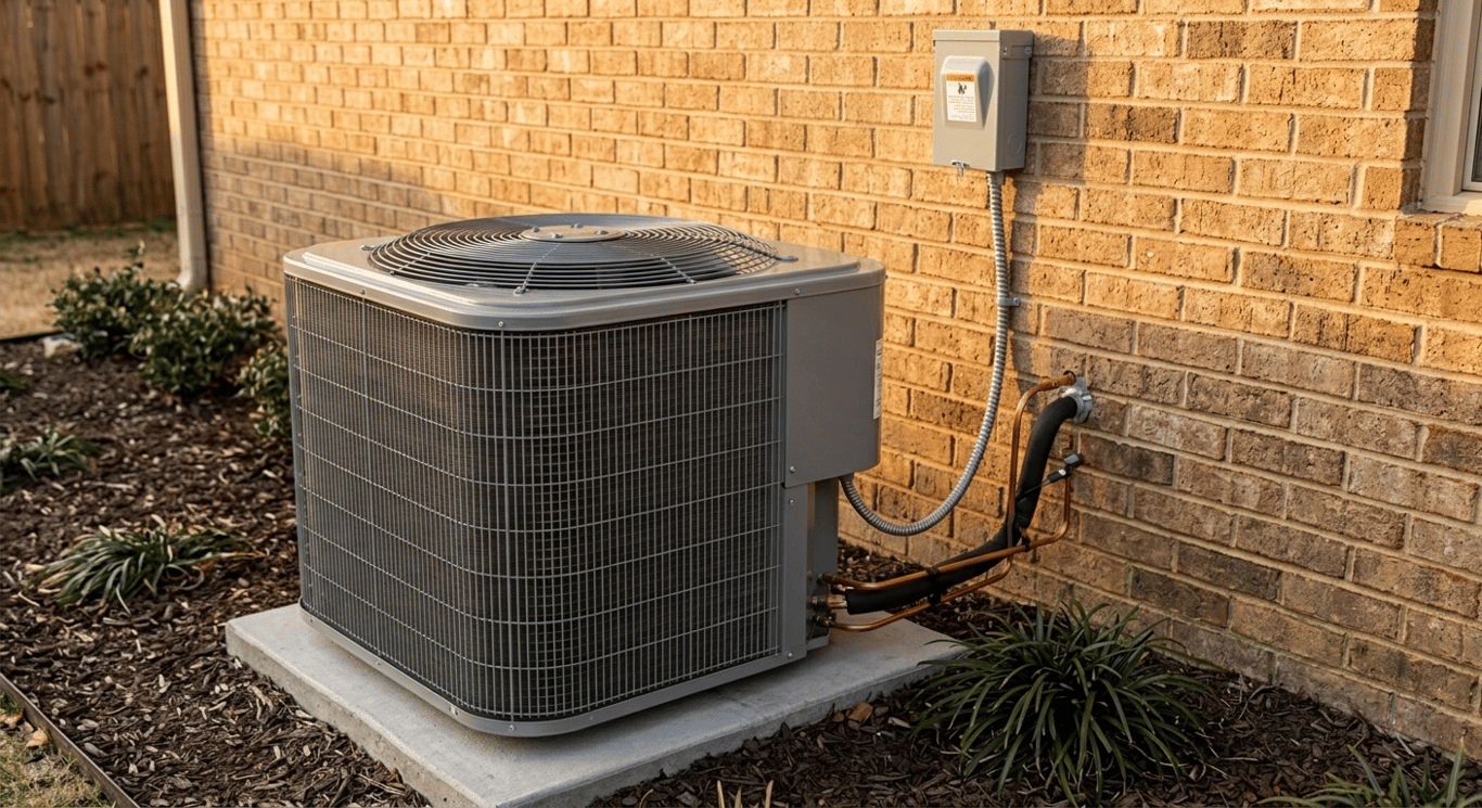 Technician diagnosing a residential air conditioner
