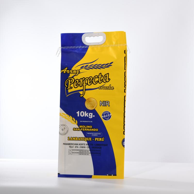 10kg PP Woven Rice Bag with Handle | BOPP Laminated Grain Sack