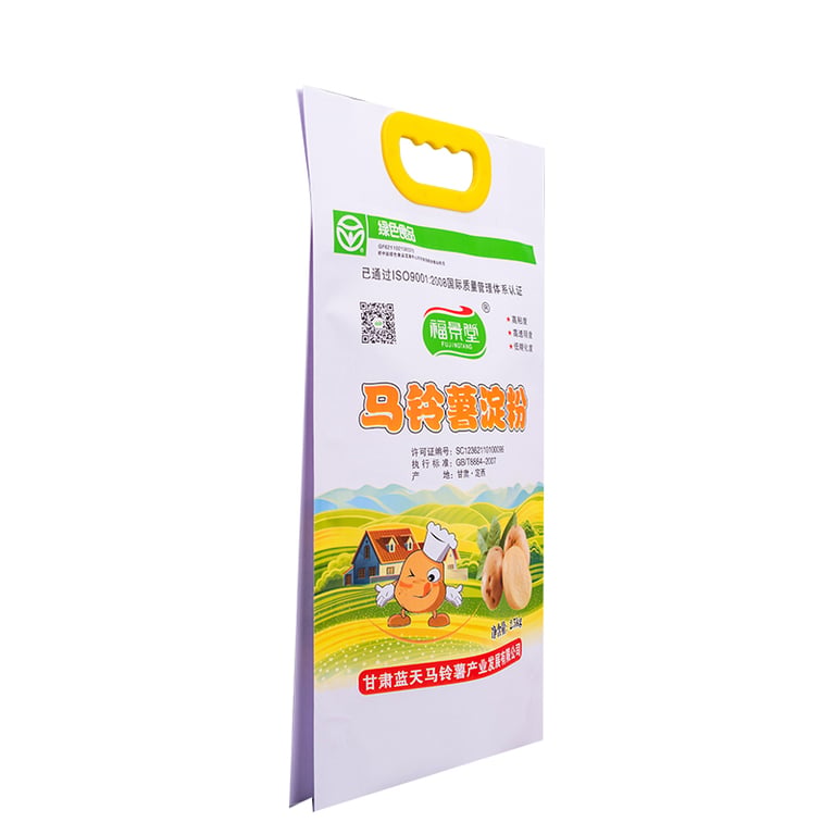  4-Seal Bag with Handle for Potato Starch – Food Grade, High Barrier, Retail Ready