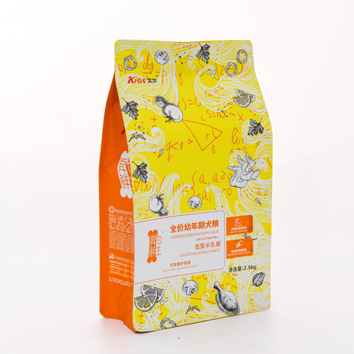 8-Seal Stand-Up Puppy Food Bag – Metal Handle, High Barrier, Retail Ready  