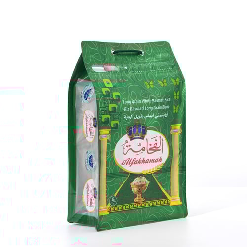 8-Seal Stand-Up Rice Bag – Zip Lock, Die-Cut Handle, Transparent Window  