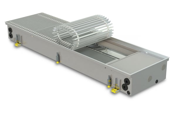 Trench heater with fan for heating and cooling FCH2 120-ALS with roll-up silver colour aluminium grille
