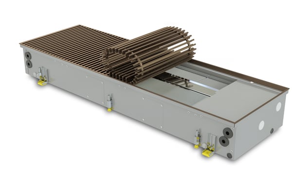 Trench heater with fan for heating, cooling and ventilation FCHV2 300-AL10 with roll-up brown colour aluminium grille