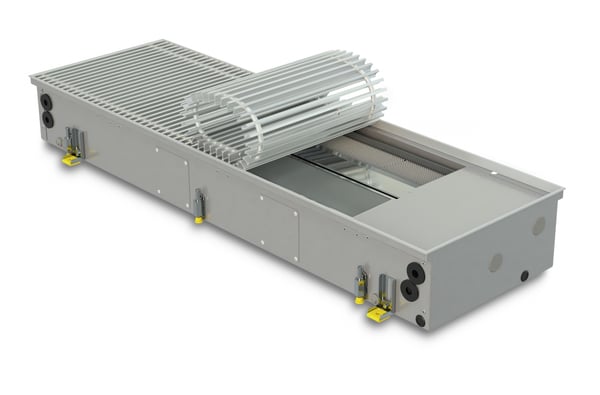 Trench heater with fan for heating, cooling and ventilation FCHV2 120-ALS with roll-up silver colour aluminium grille