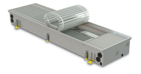 Gulvkonvektor med ventilator til opvarmning og køling FCH4 250-ALS med oprullet sølvfarvet aluminiumsgitter