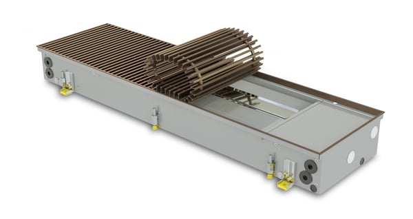 Trench heater with fan for heating and cooling FCH2 120-AL10 with roll-up brown colour aluminium grille