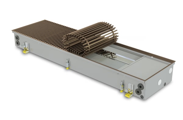Trench heater with fan for heating and cooling FCH2 300-AL10 with roll-up brown colour aluminium grille