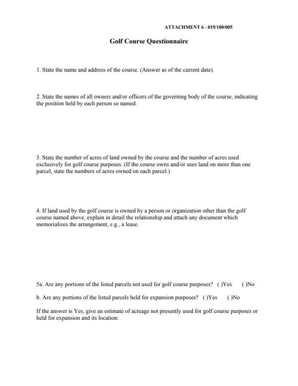 Baltimore, Maryland Golf Course Questionnaire PDF File & Notarization
