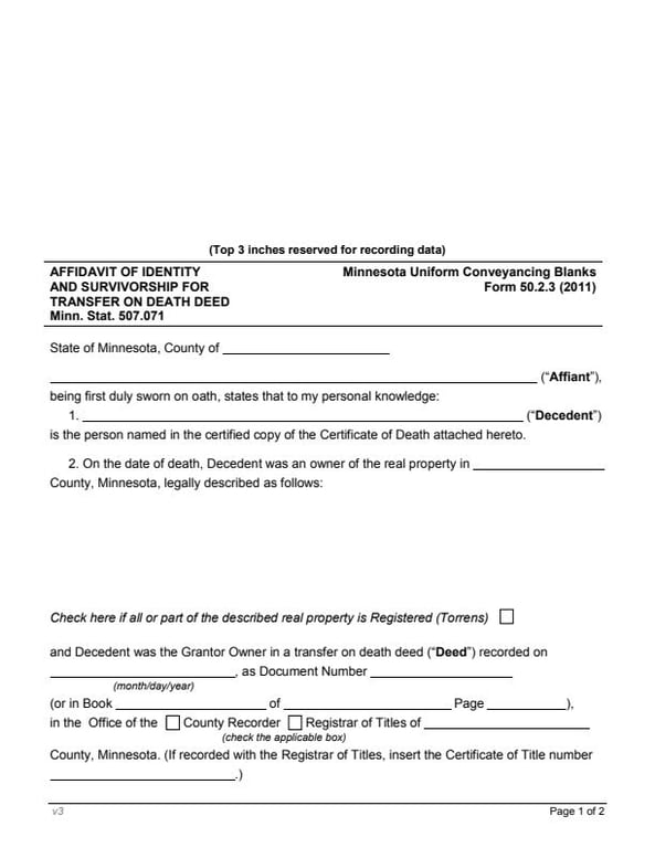 Minneapolis, Minnesota Affidavit of Identity and Survivorship from ...