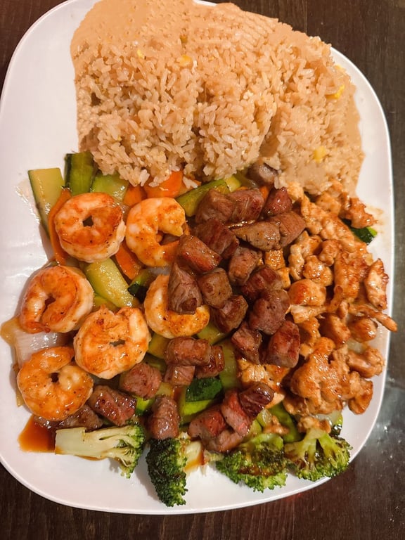E17. Hibachi Chicken, Steak, Shrimp