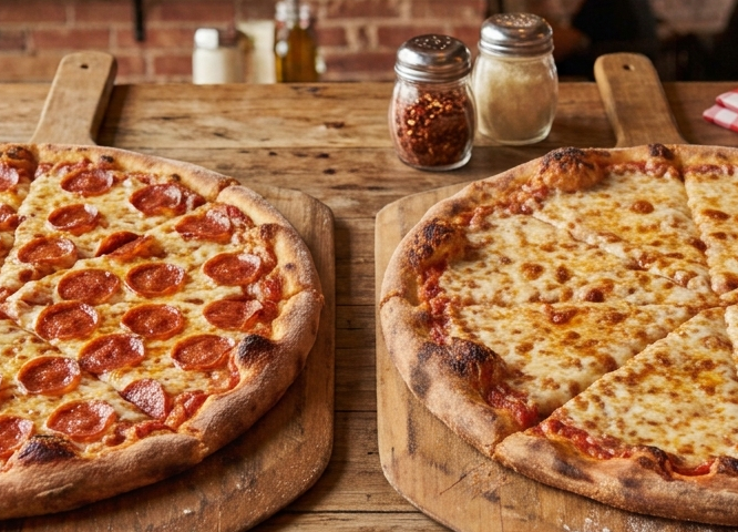2 Pizza 1 Lg. Pepperon 1 Lg. Cheese & an Appetizer