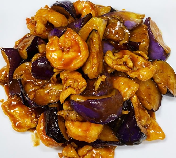 Eggplant with Chicken and Shrimp