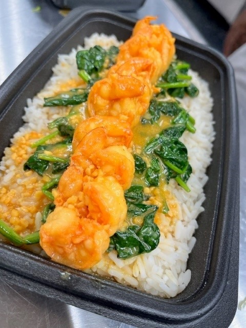 Shrimp N Spinach over Rice