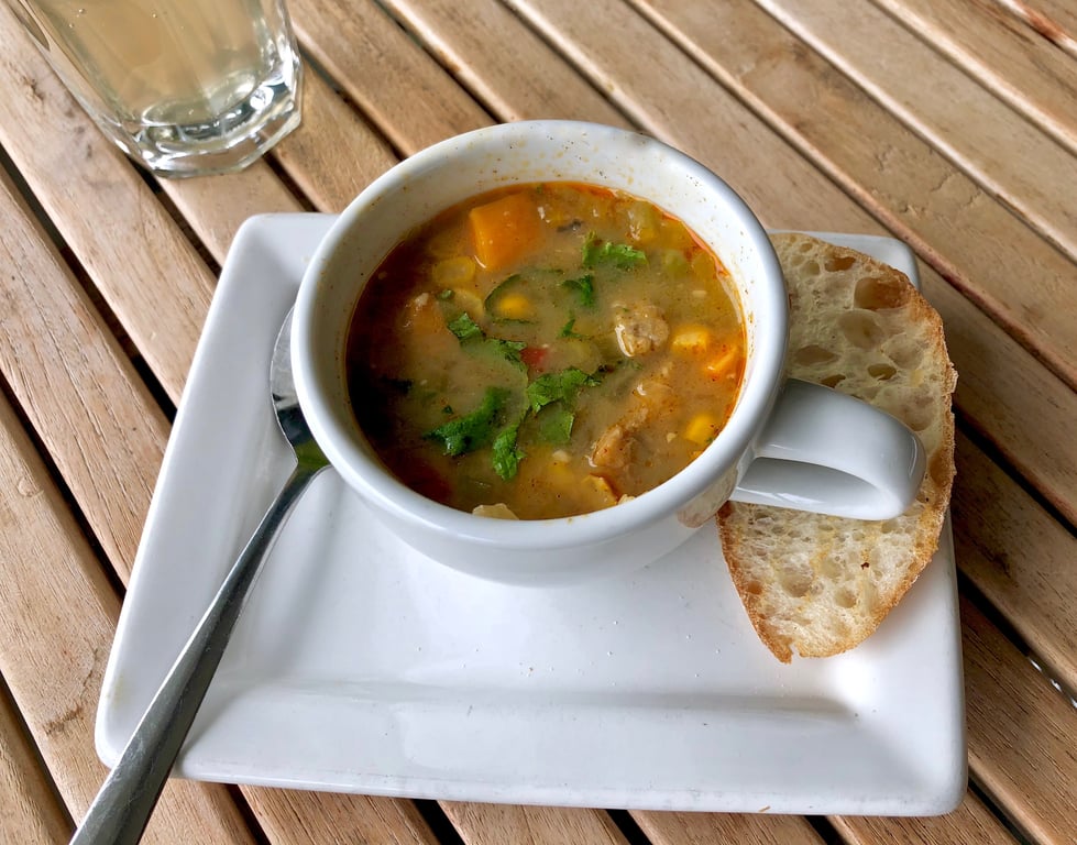 Organic chickpea  miso  soup with black eye peas tempeh