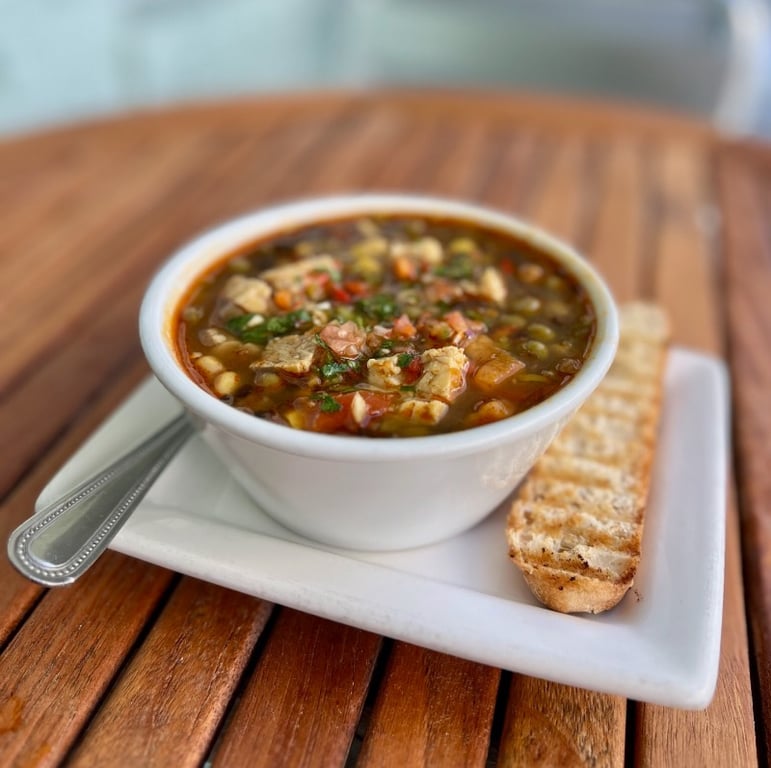 Organic chickpea  miso  soup with black eye peas tempeh