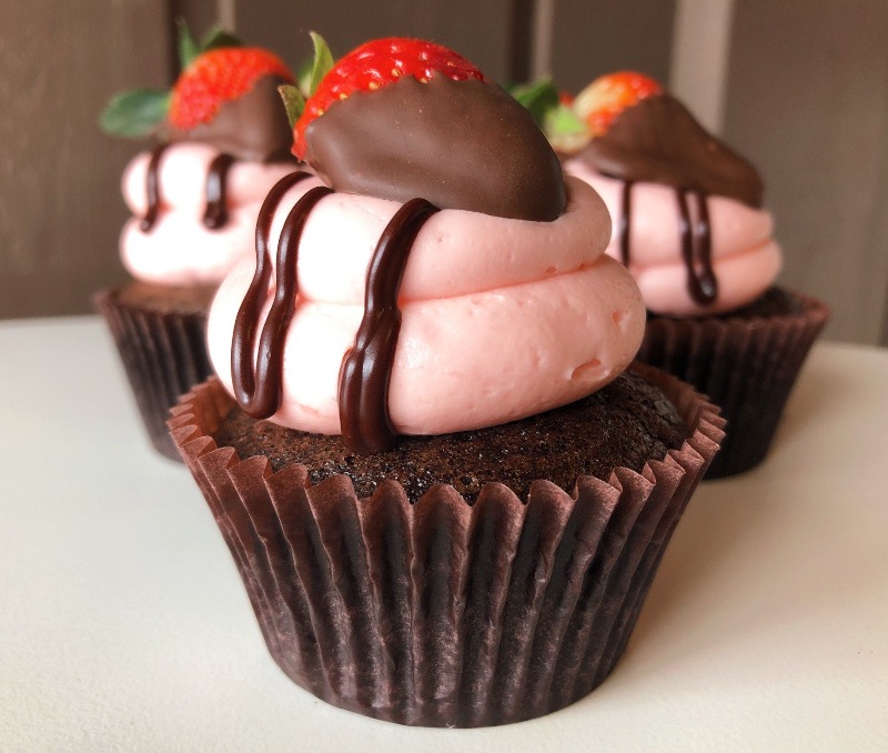 Valentine's Gluten-Free Chocolate Covered Strawberry Cupcakes - Four Jumbo