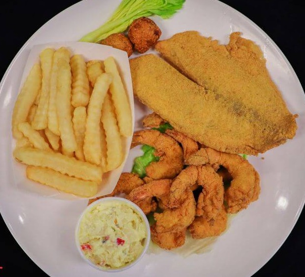 12. 10 Pcs Fried Shrimps & 1 Pc Swai Fish