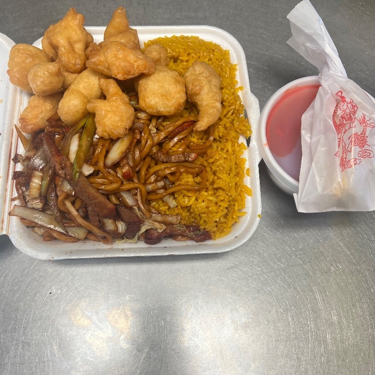 B15. Pork Lo Mein and Sweet Sour Chicken
