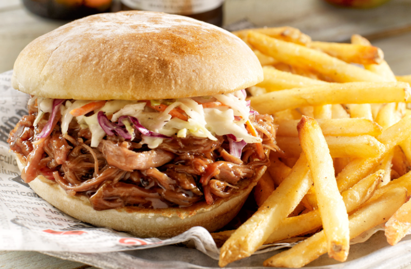 Pulled Pork with Slaw Sandwich with Fries Image