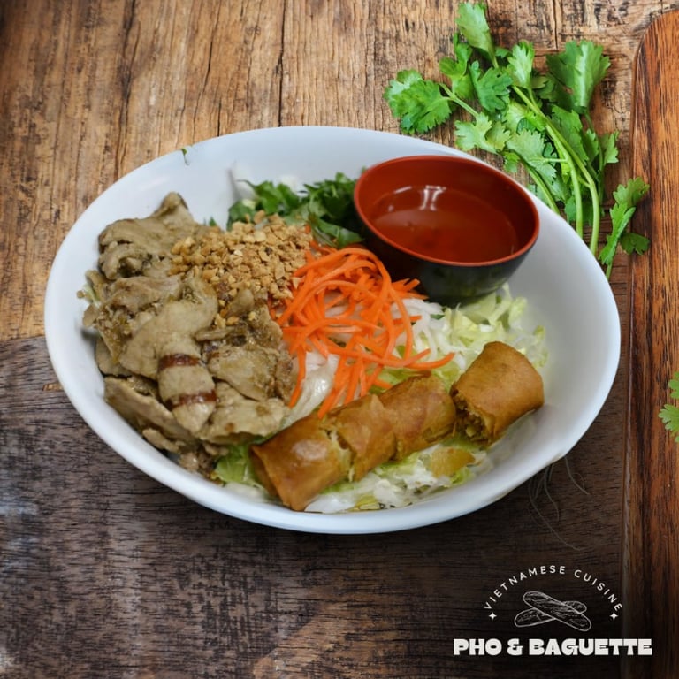 Vermicelli Noodles Salad with Grilled Pork & Egg Roll