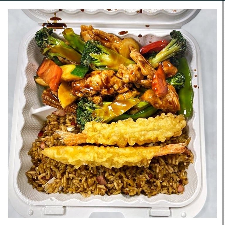 E. Chicken w. Mixed Veg., Fried Shrimp (2)<br>杂菜鸡炸虾