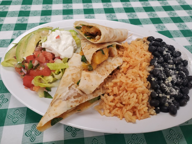 CHICKEN QUESADILLA w/ Fresh SPINACH w/ Side RICE/BEANS Image