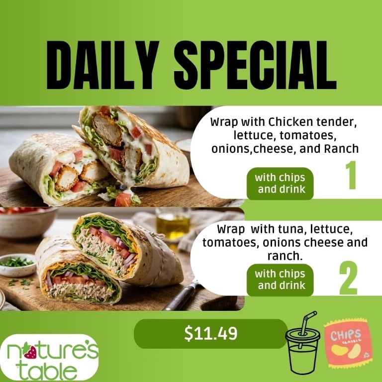 TODAY'S SPECIAL-CHOOSE CHICKEN TENDER O TUNA  WITH CHIPS  AND DRINK