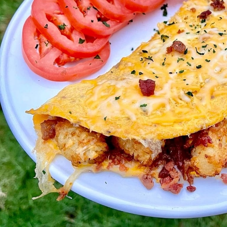 3 Eggs Cheese Omelette+Tater Tots & Bun