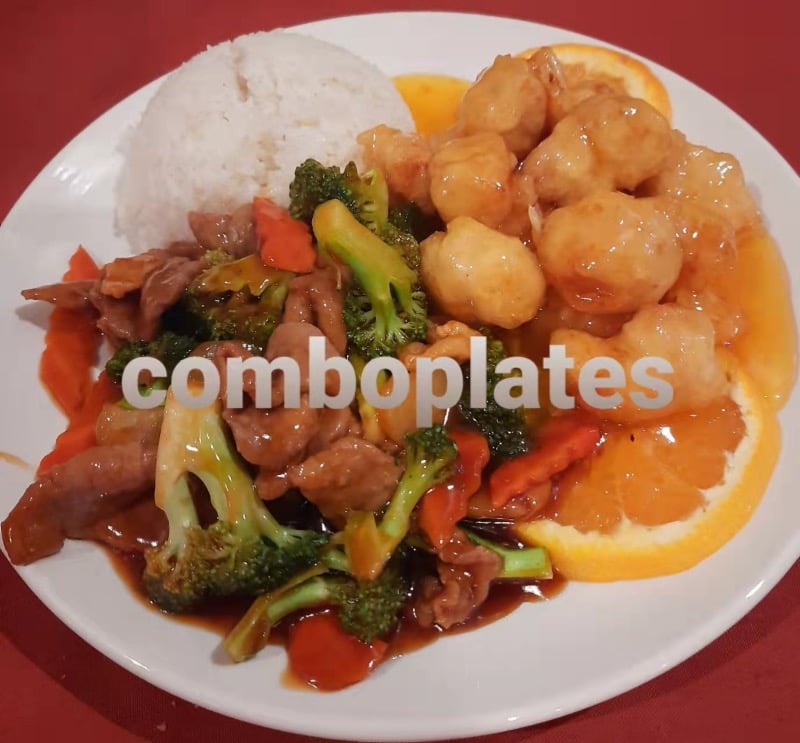 2. Orange Flavor Chicken, Beef Broccoli & Fried Rice