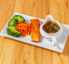 Grilled Salmon Steak with Basil Sauce