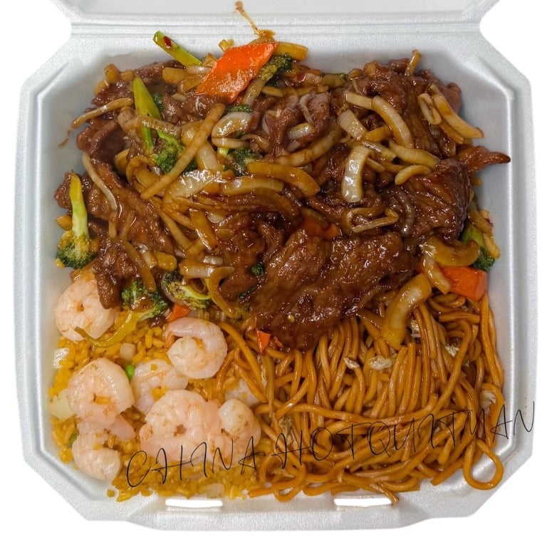 Big Plate Special Mongolian Beef + Lo Mein + Shrimp Fried Rice