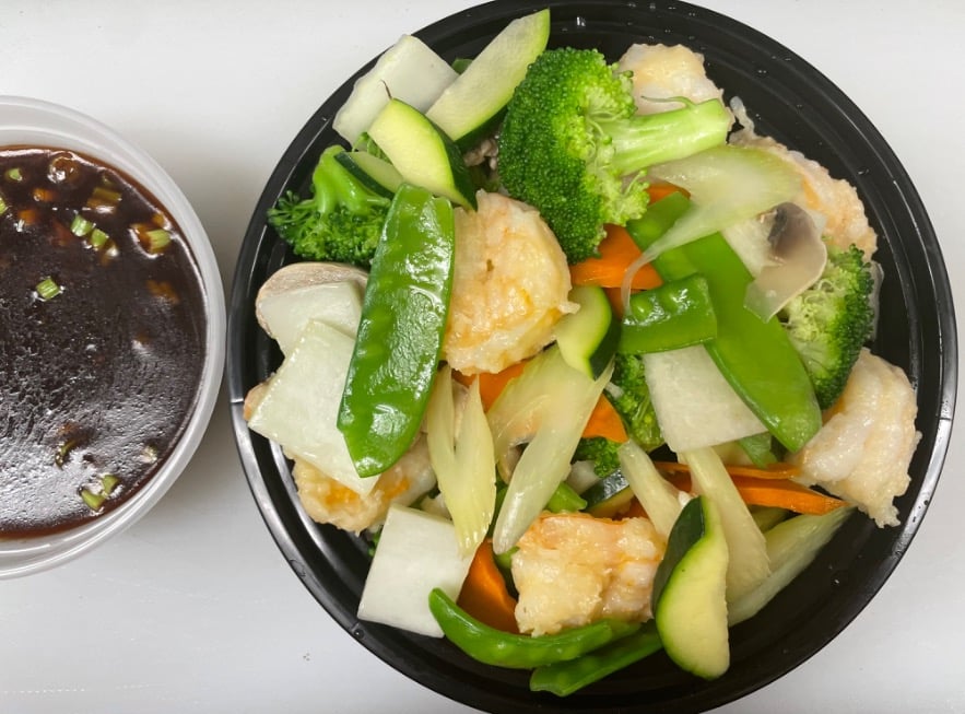 127. Steamed Shrimp w. Mixed Vegetables<br>水煮杂菜虾