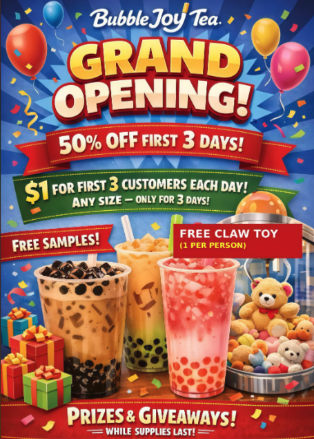 Grand Opening Bubble Joy Tea