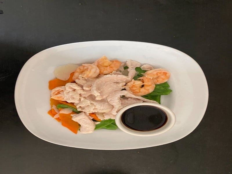 Steam Chicken and Shrimp with Snow Peas and Water Chestnuts