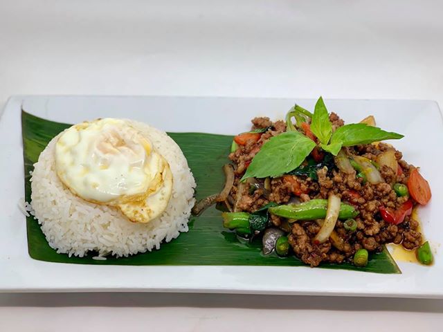 T4. Basil Minced Pork or Chicken or Beef over Rice