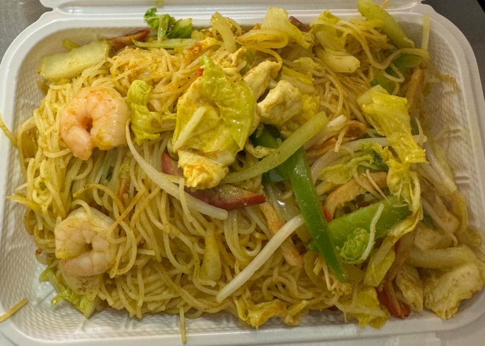 Singapore Rice Stick Noodles w/ Three Delights