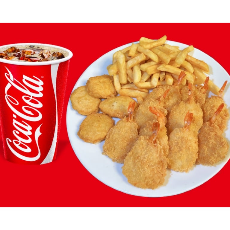Combo8 10pc Fried Shrimps&4pc Nuggets &Fries&Drink 10只炸虾和4个鸡块跟薯条饮料