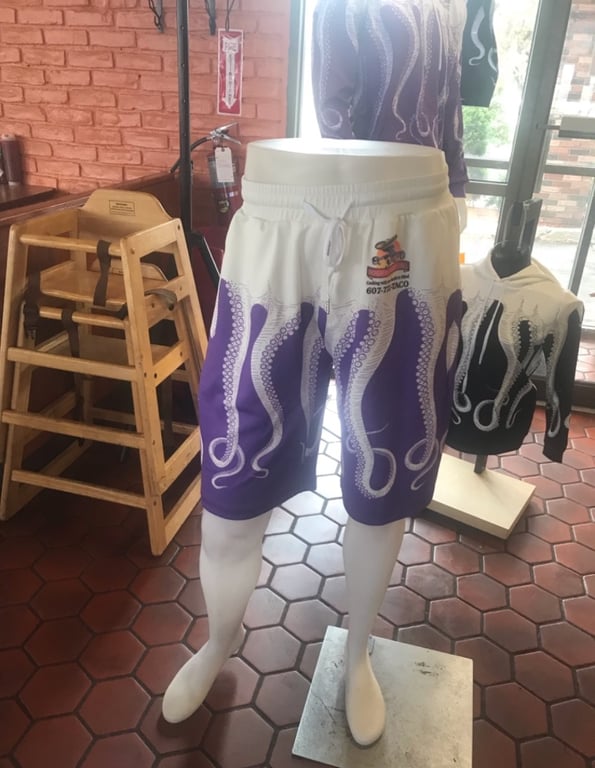 Purple and White El Pulpo Shorts