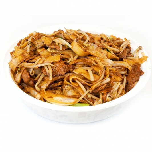 103. Pan Fried Flat Rice Noodles with Beef In Black Bean Sauce