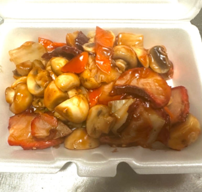 89. Roast Pork w. Mushroom 蘑菇叉烧