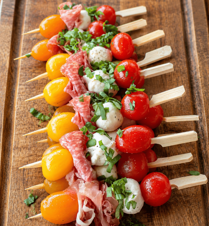 Brochettes tomates bocconcini charcuterie