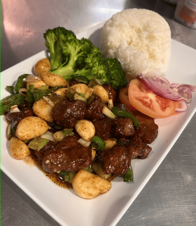 PK74. Shaking Beef Jasmine Rice Plate