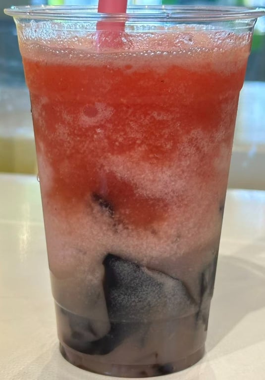 Strawberry Coconut Milk with Grass Jelly