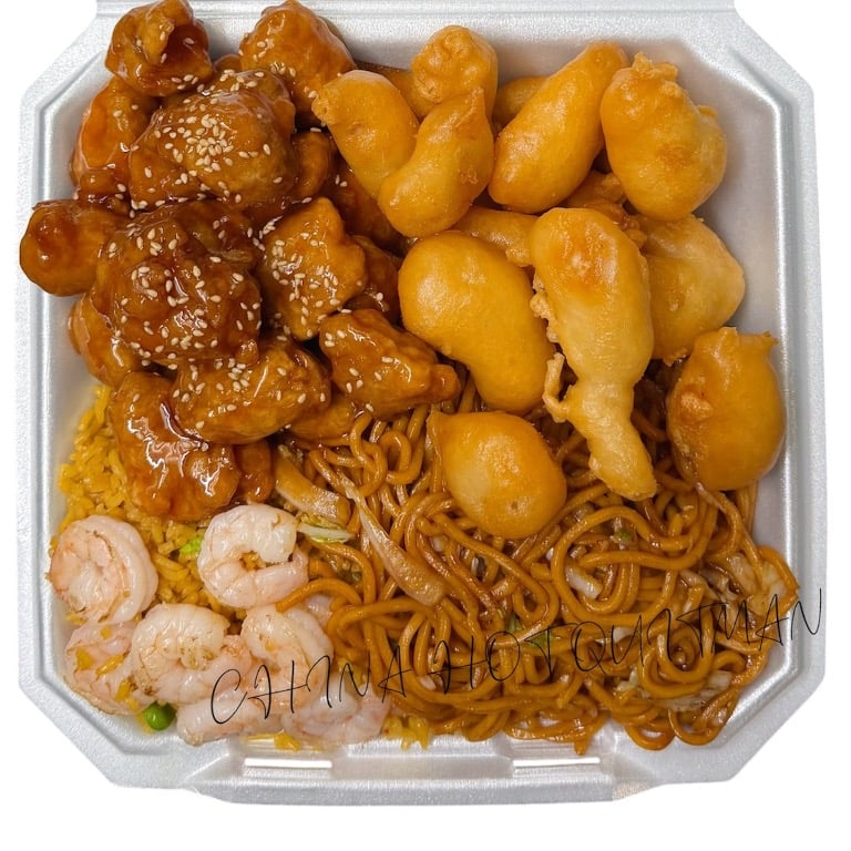 Big Plate Special Sasame Chicken + Sweet & Sour Chicken + Lo Mein + Shrimp Fried Rice