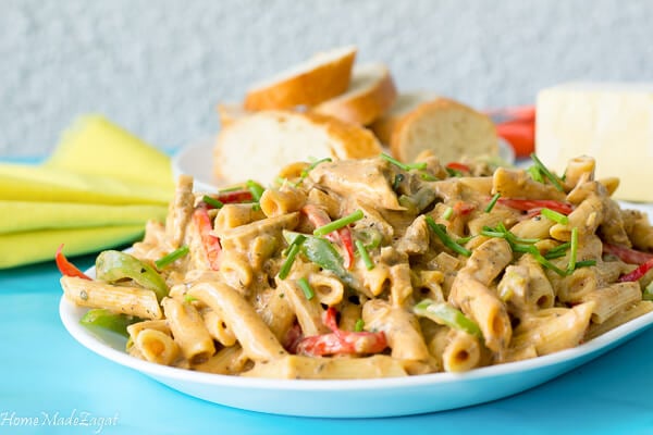 Jerk Pasta (mild) w/ Our Homemade Garlic Bread Image