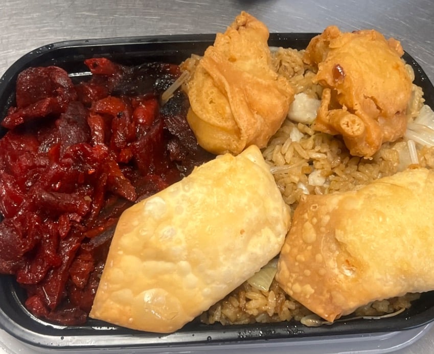 G. Chicken Fried Rice, Boneless Spare Ribs, Chicken Fingers, Crab Rangoon, & Can Soda