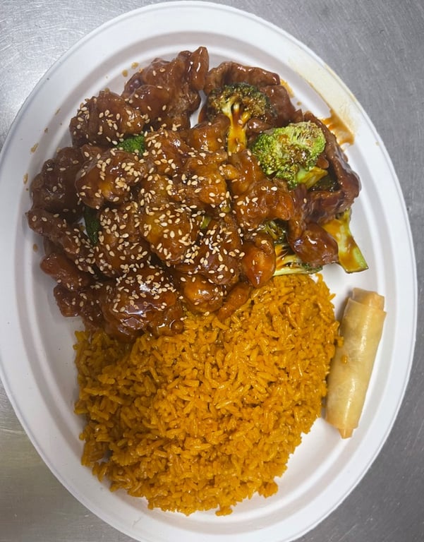 B4. Beef Broccoli and Sesame Chicken