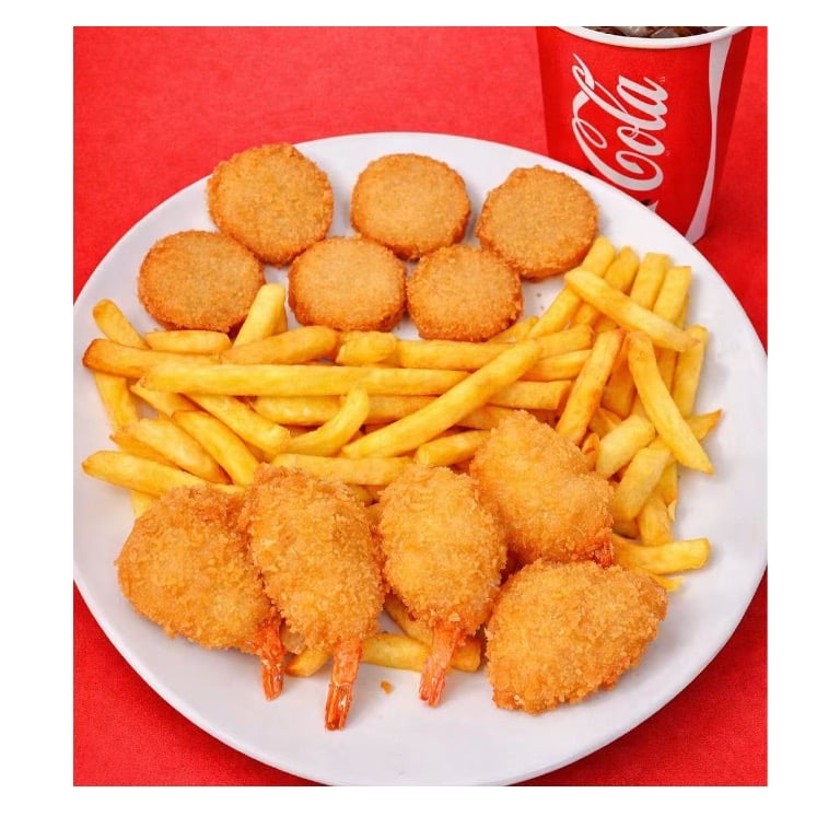 Combo11,6Pc Fried shrimp,6Pc Fried scallops,fries,Drink 6块虾6块干贝薯条饮料